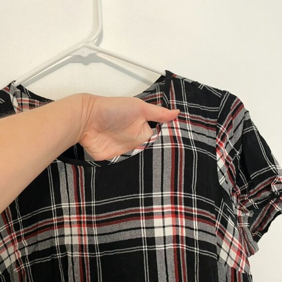 TORRID 00 Plus Size Black Red Plaid Shirred Hem Top Short Sleeve Babydoll 10 M L - Picture 8 of 14